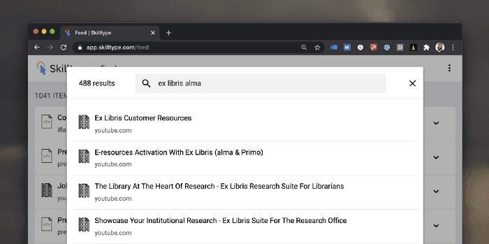 Search pop-up on Skilltype platform