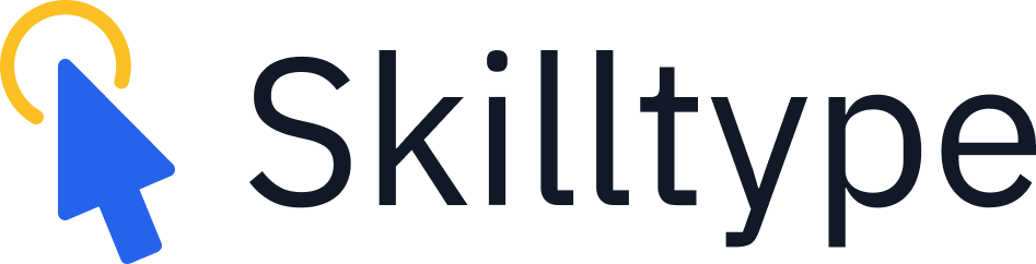 Skilltype Logo, including an icon of a computer cursor touching a circle left of the words "Skilltype"